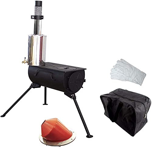 NJ Comfort Wood Burning Stove Portable Camping Cooker Tent Firepit + 3L Water Heater Flashing Kit