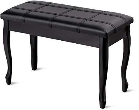 Giantex Duet Piano Bench with Storage, Keyboard Bench with Padded Cushion, Solid Wood Legs, Storage Compartment for Music Books, Comfortable PU Leather Piano Stool, 360 LBS Load Capacity