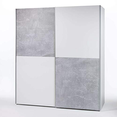 AVANTI TRENDSTORE - Victoria - Armadio con ante scorrevoli in legno laminato, molto spazioso, disponibile in diversi colori. Dimensioni: LAP 170x196x60 cm (Grigio - bianco)