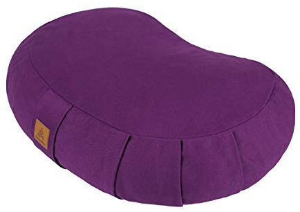 FelizMax Crescent Zafu Meditation Pillow, 44x28x14cm, Zabuton Yoga Bolster, Meditation Cushion, Floor Pouf Yoga Pillow, Zippered Organic Cotton Cover, Natural Buckwheat, Large Kneeling Pillow-Purple