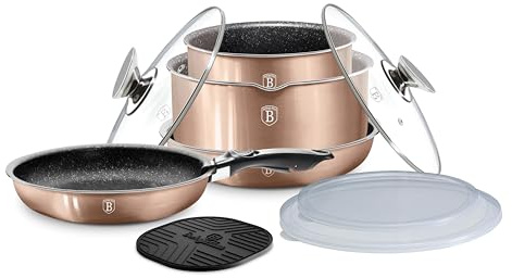 Berlinger Haus Metallic Line- Rose Gold Edition 9 Pieces Cookware Set, BH/6147 Rose Gold Stainless Steel 18/8
