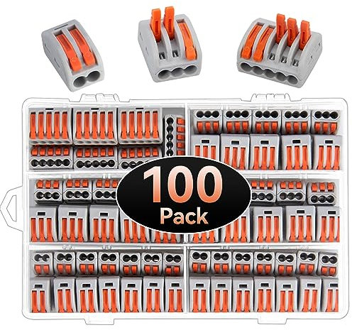 Compact Wire Connectors, Preciva 100pcs Splicing Connector, Lever Nut Assortment Conductor, Electrical Cable Blocks with 50pcs Clamps for 3-Port, 40pcs for 2-Port, 10pcs for 5-Port