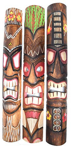 Interlifestyle Tiki - Juego de 3 máscaras de pared (madera, 100 cm)