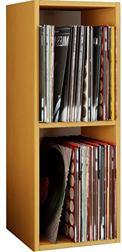VCM Holz Stand Regal | Regal mit 2 großen Fächer | Maße: H. 72 x B. 34 x T. 30 cm | Platz für 65 Schallplatten | 1 Fester Fachboden - Platto