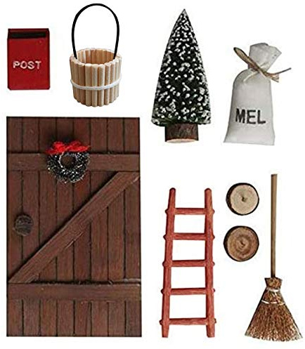 Deko Dänische Wichtel Tür Wichteltür Nissedor Befestigen an der Wand Türwand hängende Ornamente Weihnachten Miniatur Wichtel Set Zubehör Weihnachtsbaum Dekokranz Holzleiter Garten Deko Ornament