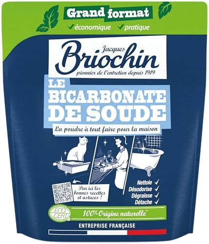 Jacques Briochin Bicarbonate de Soude en Poudre ECOCERT 900g Maxi Format - Nettoyant Multi Surface Naturel, Anti Mauvaises Odeurs - Sachet Refermable ,L'emballage peut varier