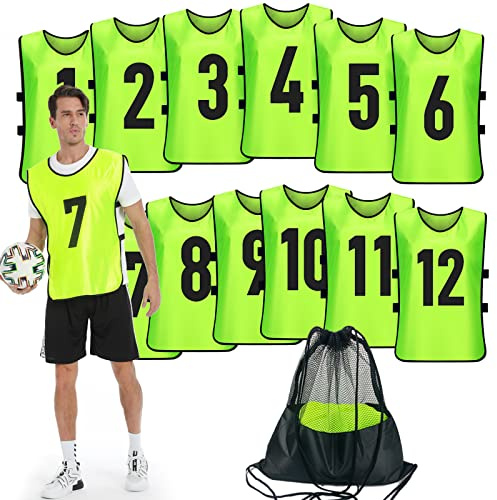 PULUOMASI Scrimmage Training Vest (12 Pack) Team Sports Pinnies Jerseys for Adult Youth Soccer Bibs Numbered Practice Jerseys Green XL