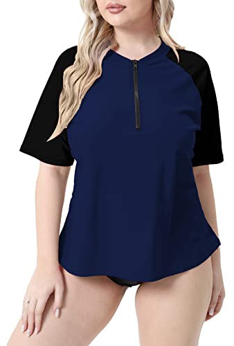Halcurt Kurzarm Rashguard Swim Top Damen UV Swim Bathing Shirts Blau 3X