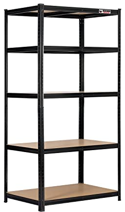 Rhino Racking - 4 Bays - 5 Tier Heavy-Duty Industrial Storage Shelves - Black - 180x90x60cm