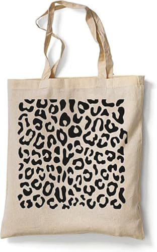 Jutebeutel bedruckt mit Motiv, Stoffbeutel bedruckt aus 100% Baumwolle - Tote Bag, Einkaufsbeutel, Einkaufstasche, Shopper und Baumwolltasche mit langen Henkeln, Leopardenmuster Animal Print