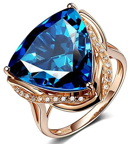18 Karat (750) Rotgold Eheringe, Zarter Ring Dreieck Blau Topas Weiß Diamant 13ct Ring Größe 57 (18.1)