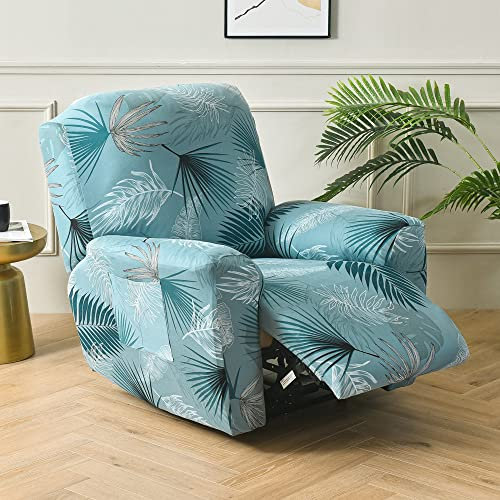 FANSU Stretchhusse für Relaxsessel Komplett Sesselbezug, Sesselschoner für Recliner Stuhl Sessel, Mode 3D Pflanze Drucken Stretch Sofabezug, Bezug für Fernsehsessel Liege (grüne Blätter)