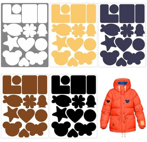 WEIESCIE Reparatur Patches Selbstklebende, 5 Blätter Reparatur Patches Nylon, Verschiedene Größen und Formen Daunenjacke Reparatur Patch für Daunenjackenschirm Tent Outerwear Repair