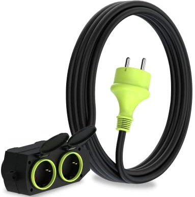 MutecPower 3m Verlängerungskabel mit 4 schuko steckdosen für den aussenbereich IP44 H05RR-F3G 1,5mm² verlängerung mit 4 schutzkontakt buchsen 4-Fach Outdoor verteiler 3 Meter schwarz/grün