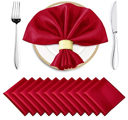 Horbaunal 16 Stück rote Satinservietten 17 x 17 Zoll, quadratische weiche Tisch Dinnerservietten, seidig weiche Stoffservietten Tischdekoration für Hochzeiten Bankette Partys
