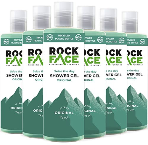 Rock Face Shower Gel - Original All In One Body Wash for Men, 410ml, Fresh Citrus Scent, Suitable for Hair and Body, Long Lasting Fragrance, Multipack of 6