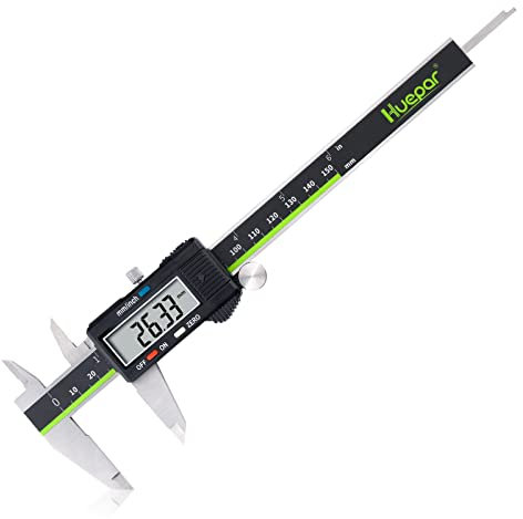 Huepar Digitaler Messschieber -Edelstahl Messschieber, Elektronisches Mikrometer mit großem LCD-Bildschirm, Automatisches Ausschalten, einfache Inch & Millimeter Konvertierung, 6 Inch Nonius-Werkzeug