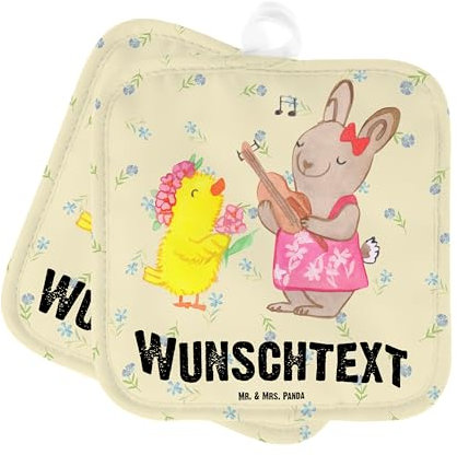 Mr. & Mrs. Panda Personalisierte Topflappen Ostern Frühlingsgefühle - Geschenke, Musik, Frühling, Personalisierter Ofenhandschuh, Ostergrüße, Küken, mit Namen, Set Personalisiert, Hase, Namensaufdruck