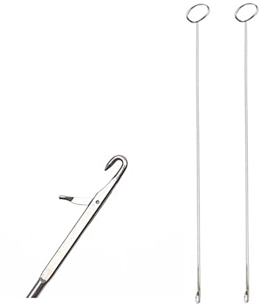 2pcs Sewing Loop Kit,Sewing Loop Turner Hook Metal Tweezers Long Loop Turner Tool with Latch,Threader Tool Kits Drawstring Threader Set, for Fabric Belts Strips DIY Knitting Accessories,26.5cm Long