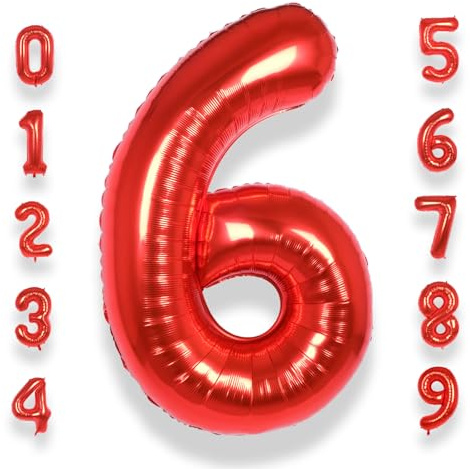 AULE 40 Inch Big Red 6 Balloon Number Large Foil Helium Number Balloons 0-9 Jumbo Giant Happy 6th Birthday Party Decorations for Boy or Girl Huge Mylar Anniversary Party Supplies