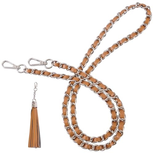 VanEnjoy Purse Chain Strap with Tassel - Microfiber Leather - Replacement for Shoulder Straps for Handbag -47” (Brown-Silver Metal)
