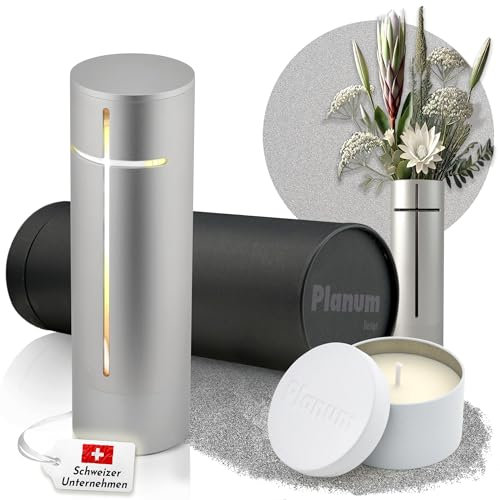 PLANUM DESIGN Lanterna funeraria e vaso [2 in 1] 29 cm resistente alle intemperie per il cimitero, con candela di design di alta qualità come regalo | Guarda ora le immagini…