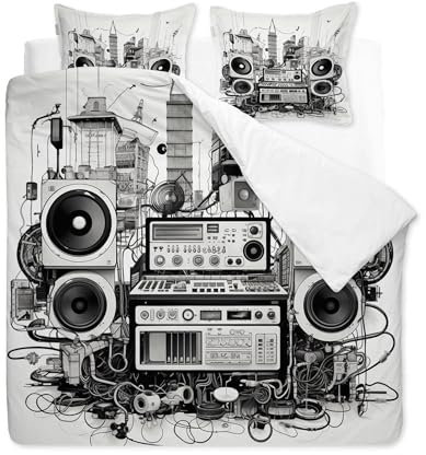 YELDAN Musik Bettwäsche Set 135x200 cm, Schwarz Weiß Muster Design, Bettbezug und Kissenbezug 2 teilig, Weiche Allergiker Microfaser Bettwäsche-Sets