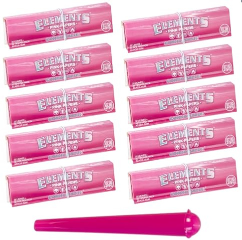 raupir Set 10 Heftchen Elements King Size Slim Pink Zigarettenpapier mit Filtertips 1 Tube Pink Papierformat: 108x44mm, 32 Blatt und 32 Tips pro Heftchen,