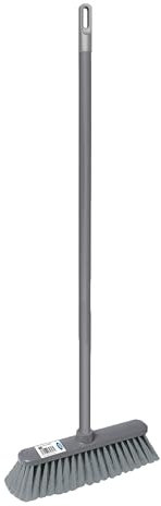 HOMESHOPA Sweeping Broom Brush, Floor Scrubbing Brush with Long Handle, Soft Bristle Cleaning Scrubbing Brush for Kitchen/Bathroom, Deck, Patio, Laminate, Vinyl or Wooden Floor (Grey)