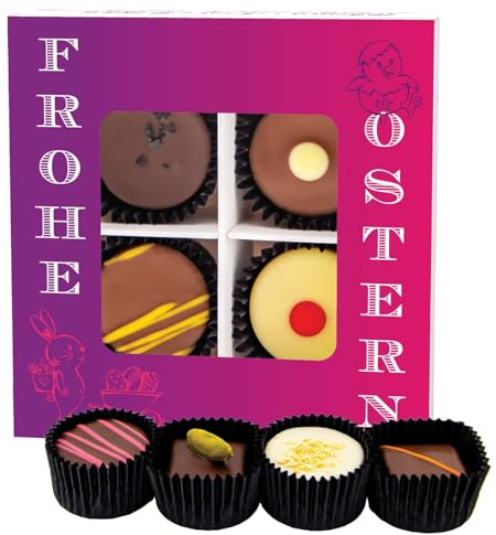 Hallingers Genuss Manufaktur Pralinen Oster-Geschenk - ohne Alkohol, handmade aus Confiserie-Edelkakao in wertiger Geschenkbox Frohe Ostern, Ostern Körbchen für Frauen Männer