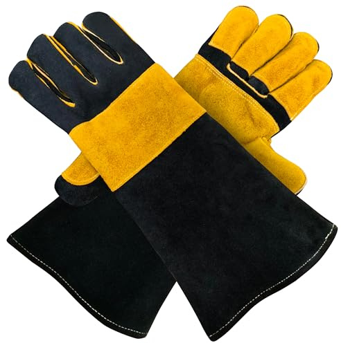 Welding Gloves for Men and Women - 16 Leather 932°F Heat and Fire Resistant Forge MIG TIG Stick Welder Gloves - Also Used for Oven, Grill, BBQ, Furnace, Stove, Fireplace, Animal Handling - Yellow