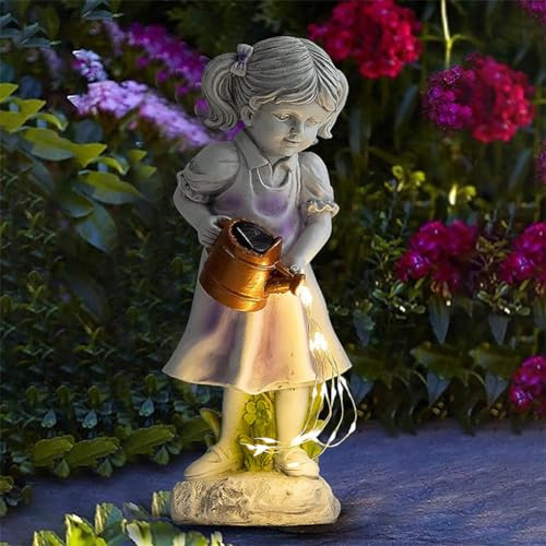Gartendeko Angel Elf Figur mit LED Solar, Solarleuchte für Außen, Wasserdicht Gartenfiguren Elf Skulptur Fee Garten Statue, Deko Lampe für Outdoor Indoor (04)