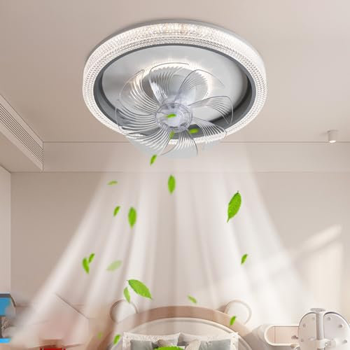 LXTEDJ Smart Ceiling Fan with Dimmable LED Light, Quiet Modern Remote Control Timer 3 Light Color Change and 6 speeds Fan Ceiling Lights for Bedroom Kitchen Living Room 50CM 100W-Grey