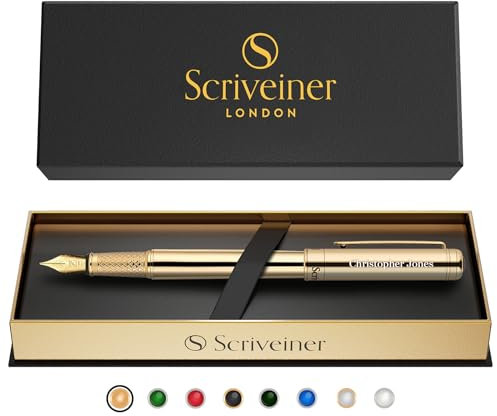Scriveiner Gold Personalisierter Stift - Atemberaubender Luxusfüller Mit Gold Finish, Schmidt Tinte, Bestes Graviertes Füllfederhalter Geschenkset Für Männer & Frauen, Individuelle Namensgravur