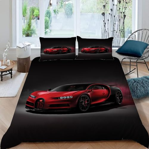 Funda Nordica Cama 150 135 90 Juvenil con Cremallera,Funda Edredon Coche Deportivo Microfibra 155X220 + 50X75 Funda De Almohada,3D Juego De Ropa De Cama Verano Invierno,Negro Auto,A10