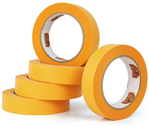 TAPEBEAR Ruban de Masquage Avancé pour Surface Délicate 25mm x 50m, 5x Adhésif Sans Laisser de Résidus, Résistant aux UV, Lignes de Peinture Tranchantes Pour Intérieur et Extérieur, Peindre, Rénover