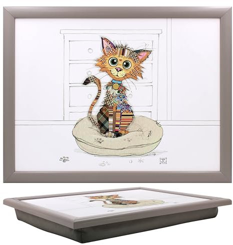 Lesser & Pavey Bug Art Kimba Kitten - Bandeja de Regazo con Bolsa de Frijoles para Servir Platos, Bonitas bandejas de Regazo para Comer en el Regazo para la Cena o el Desayuno, bandejas de Comida de