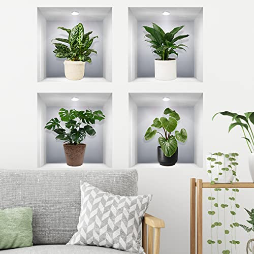 Stickers Muraux Pot de fleurs vert Autocollant Mural Peler et Coller Décoration Murale Art pour Salon Bureau Salle de Bain