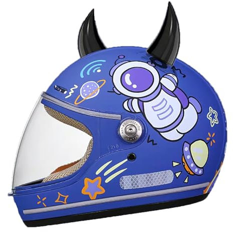Kinder-Motorrad-Integralhelm Mit Visier, Motorradhelm Mit Schnellverschluss Und Devil Black Horns, Geeignet Für Jungen Und Mädchen, DOT/ECE-Zertifiziert C,46-52cm