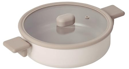 Chou Chou Kitchen Nonstick 2.6QT Low Stock Pot with Silicone Rim Lid, Healthy Cooking Ceramic Coating Casserole with Handle, Induction Compatible Cookware, Hot Pot Stew, Made in Korea (9.5 / 24cm)