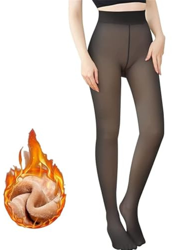 flintronic Termostrumpbyxor för kvinnor, termostrumpbyxor dam, fodrade strumpbyxor, falska genomskinliga plyschstrumpor, värmestrumpbyxor med strumpbyxor, fleecestrumpbyxor, svart, S