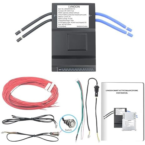 LB1A Smart Active Balancer BMS for Li-ion NCM LFP LiFePo4 LTO Battery Management System 3S to 24S 100A 120A 150A 200A with APP Control 12V to 84V (150A, 7-20S with Heat+CAN)