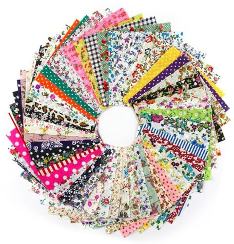 Fat Quarters Fabric Bundles, 50 Pcs Material for Sewing, 10 * 10cm Square Patchwork Fabric Bundles for Sewing Cotton ​Pattern, Floral Cottons Fabric for Artcraft Fabric Cotton Patchwork Squares