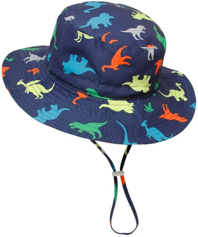 Bebe Sombrero Sol Gorro Verano Proteccion UPF 50 Gorro Pescador Playa con Correa Ajustable para Niña Niños 2-5 Años,Dinosaurio