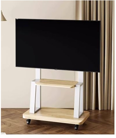 SaryEdge Mobile TV Cart, Mobile tv Stand on Wheels, Adjustable Height with Wheels for 32-75 Inch Curved LCD Led Flat Screens, TV Trolley with Storage Shelf(White
