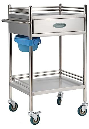 JXYQ 2 stufiger medizinischer Laborwagen mit Schublade, Rollwagen aus Edelstahl, Wagen für medizinische Laborgeräte, Trolley für Labor, Krankenhauskliniken, maximale Belastung 100 kg