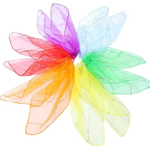 YKAFADE 30 Stück 60 x 60cm Square Jongliertücher -Tanztücher Gymnastiktücher Jonglier Tücher Schals Chiffontücher Performance Schals für Sensorisches Werkzeug Kindergarten Kindershow Zubehör -Bunt