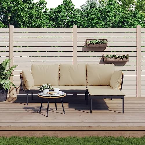IKAYAA Gartenmöbel Set Metall Wetterfest Gartenlounge Outdoor Balkon Lounge Balkonsofa Kleiner Balkon Outdoor Lounge mit Tisch und Kissen Terrassenmöbel Sitzgarnitur Sitzgruppe