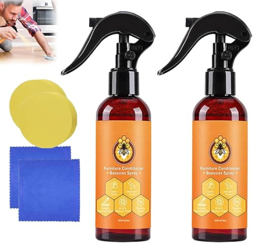 Pure Natural Beeswax Spray, 2025 Upgrade Natural Micro-Molecularized Beeswax Polish and Cleaner, Used to Care For Wood, Leather and Furniture Polish, Grease Dust Dirt Remove Spray (2)