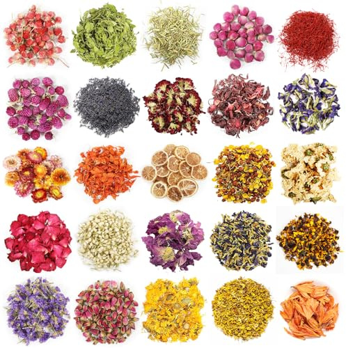 Torkade blommor för tvål, 25 sorters torkade blommor, torkade blommor, torkade kronblad örter, torkade blommor, naturliga torkade blommor för tvål